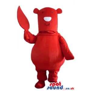 Red mascot with white nose holding a red leaf - Custom Mascots