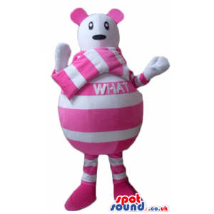 Pink and white striped bear with matching scarf with pink ears