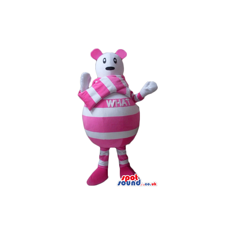 Pink and white striped bear with matching scarf with pink ears