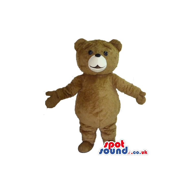 Smiling brown bear mascot with beige detail round the mouth -