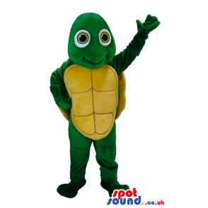 Friendly looking turtle mascot with innocent green eyes -