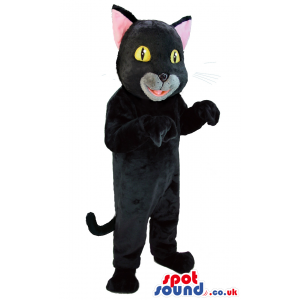 Adorable black cat mascot with yellow eyes and pink inner ears