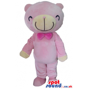 Smiling pink bear with matching pink bow tie and white detail