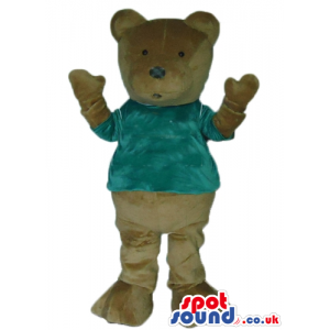 Brown bear with dark green t-shirt - Custom Mascots