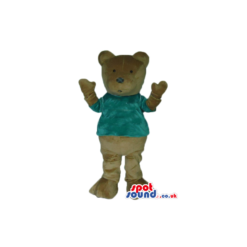 Brown bear with dark green t-shirt - Custom Mascots