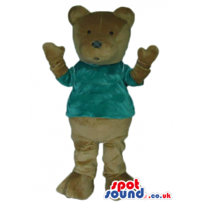 Brown bear with dark green t-shirt - Custom Mascots