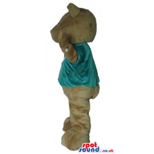 Brown bear with dark green t-shirt - Custom Mascots