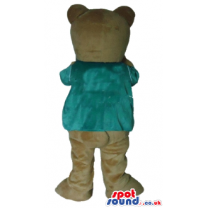 Brown bear with dark green t-shirt - Custom Mascots