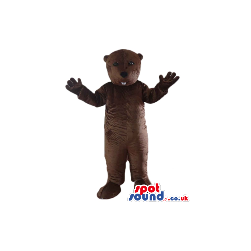 Brown bear mascot costume with 2 large white teeth - Custom