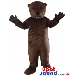 Brown bear mascot costume with 2 large white teeth - Custom