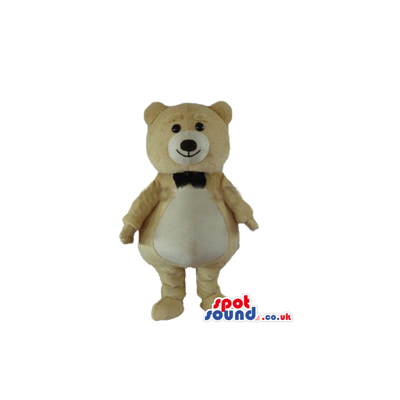 Smiling beige bear with white belly and white detail round the