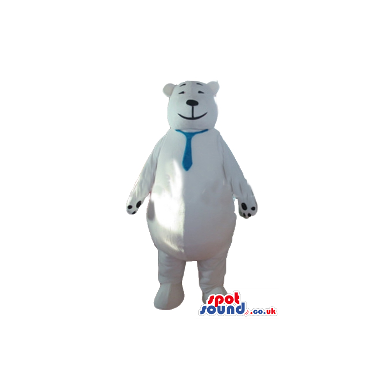 Smiling huge polar bear with blue tie - Custom Mascots