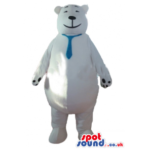 Smiling huge polar bear with blue tie - Custom Mascots