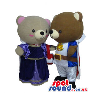 Couple of brown bears dressed as a prince and a princess -