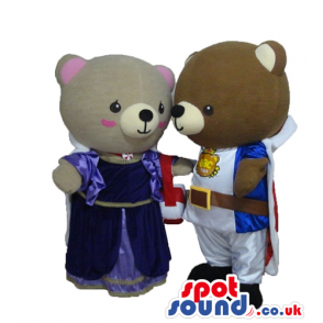 Couple of brown bears dressed as a prince and a princess -