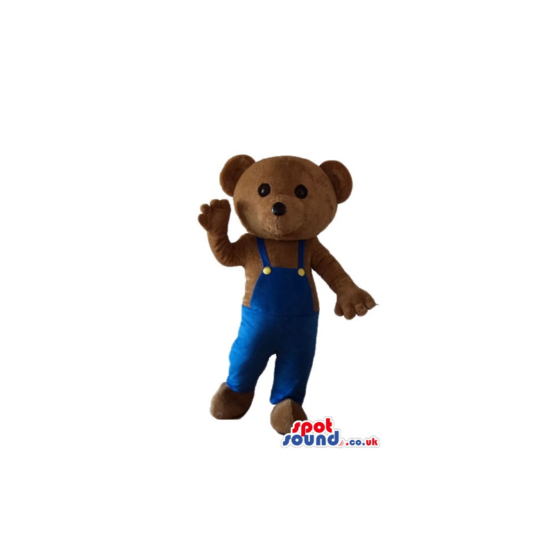 Brown bear in blue gardener trousers - Custom Mascots
