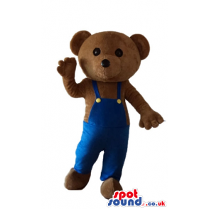 Brown bear in blue gardener trousers - Custom Mascots