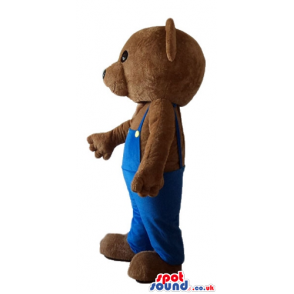 Brown bear in blue gardener trousers - Custom Mascots