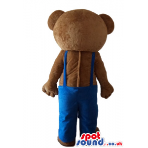 Brown bear in blue gardener trousers - Custom Mascots