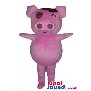 Pink pig with black hair - your mascot in a box! - Custom