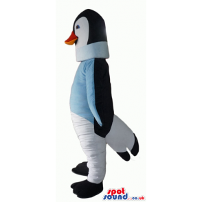 Penguin mascot dressed in light-blue sweater - Custom Mascots