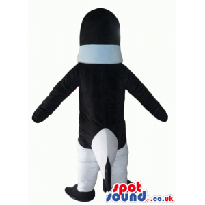 Penguin mascot dressed in light-blue sweater - Custom Mascots