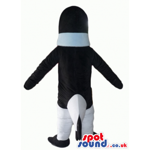 Penguin mascot dressed in light-blue sweater - Custom Mascots