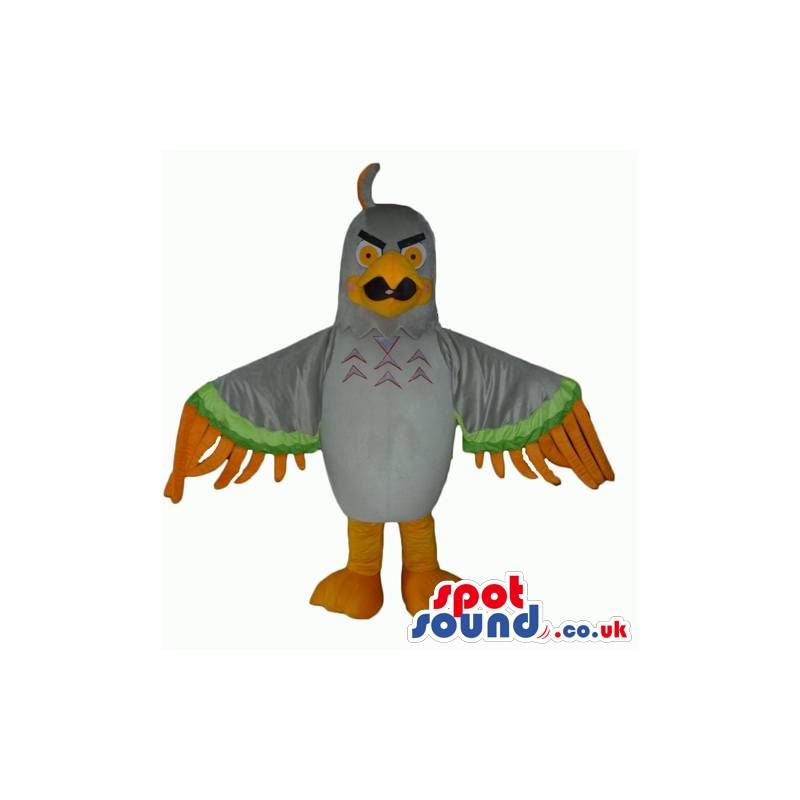 Angry grey eagle with yellow beak and wings with yellow and
