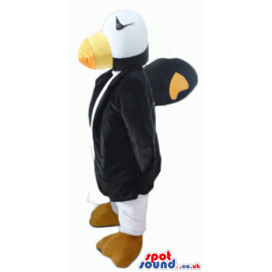 Penguin mascot wearing a long black coat - Custom Mascots