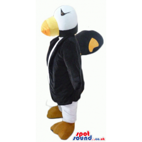 Penguin mascot wearing a long black coat - Custom Mascots