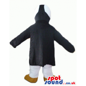 Penguin mascot wearing a long black coat - Custom Mascots