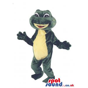 Crocodile mascot in green and yellow and with a nice smile -