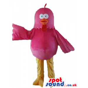 Pink bird with red beak and hair and beige legs - Custom Mascots