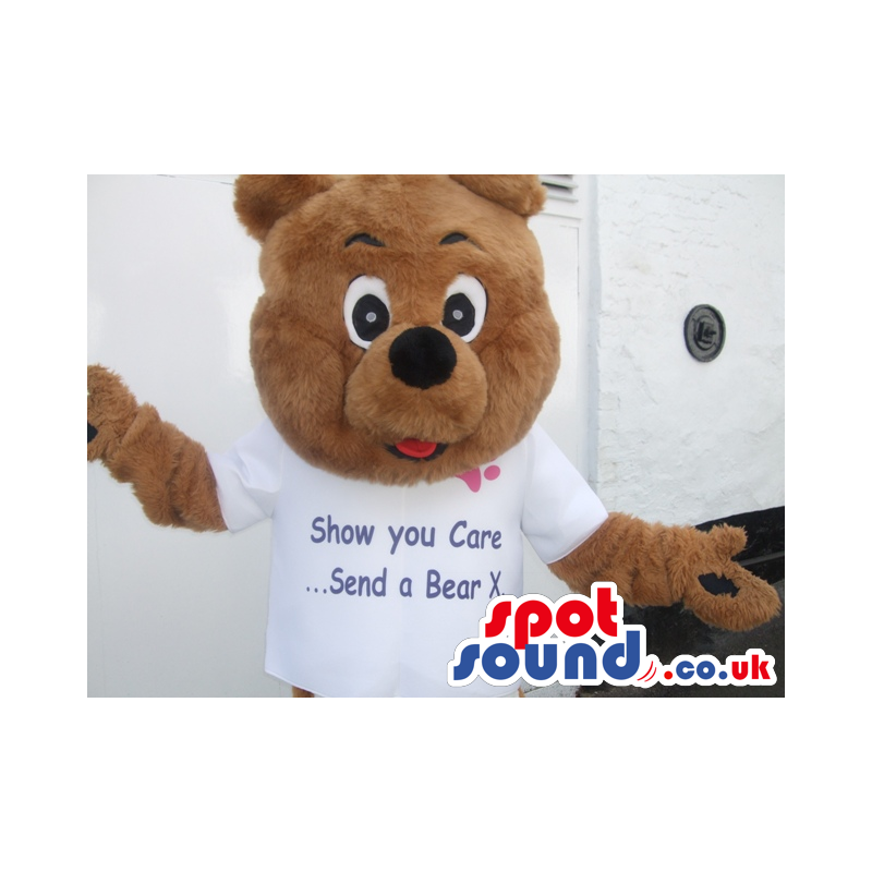 Delux brown bear mascot costume with printed tshirt - Custom