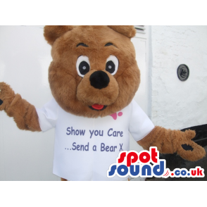 Delux brown bear mascot costume with printed tshirt - Custom