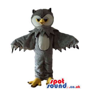 Grey owl with yellow beak and yellow feet - Custom Mascots