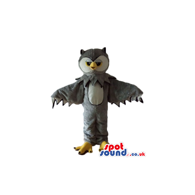Grey owl with yellow beak and yellow feet - Custom Mascots