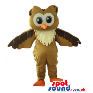 Brown owl with big grey eyes and orange feet and beak - Custom