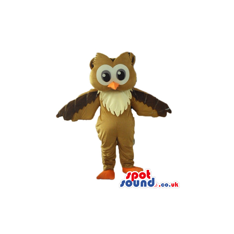 Brown owl with big grey eyes and orange feet and beak - Custom