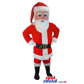 Santa Clous mascot in red coat with long, white beard - Custom