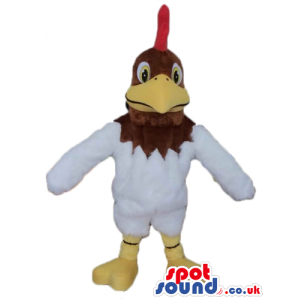 White cock with brown head, big yellow beak, red hair and beard