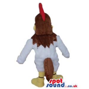 White cock with brown head, big yellow beak, red hair and beard