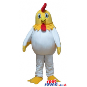 Smiling white cock with yellow head, hands and feet and red