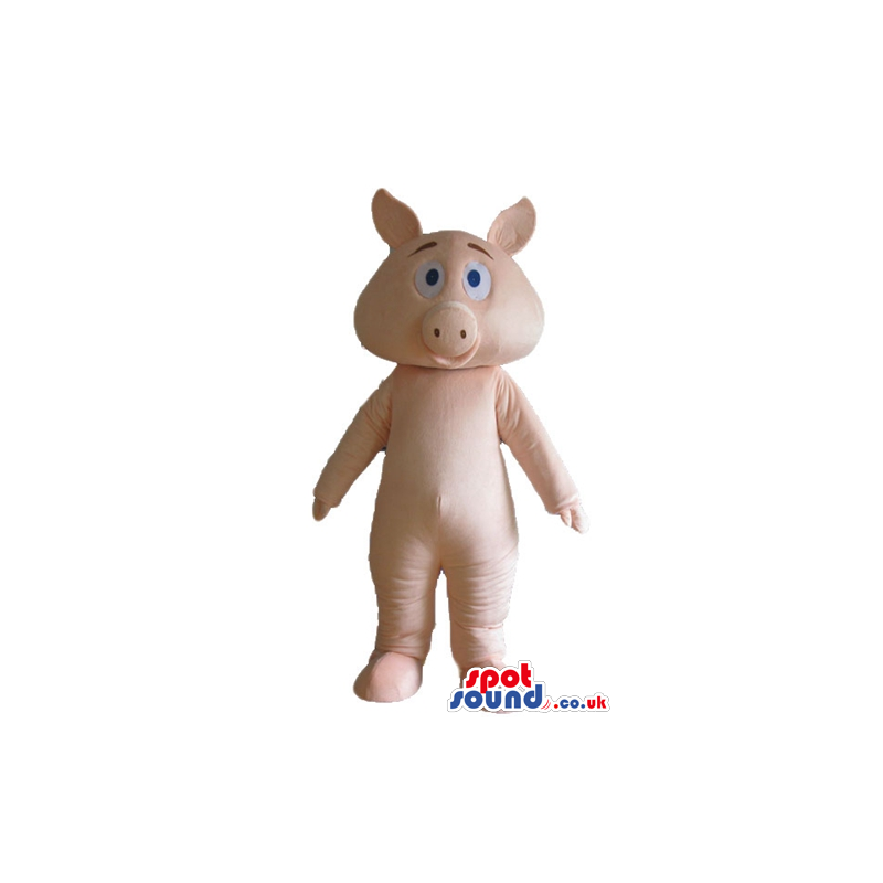 Pig pink mascot costume with big light-blue eyes - Custom