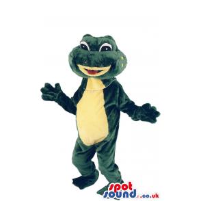 Crocodile mascot in green and yellow and with a nice smile -