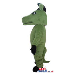 Military green dinosaur with black feet and hands a black crest