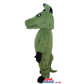 Military green dinosaur with black feet and hands a black crest