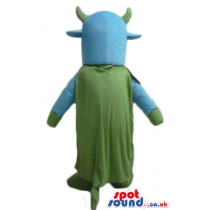 Light-blue lovely cow with green horns, hands and feet with