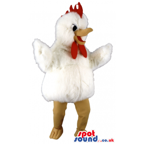 White fluffy chicken mascot with yellow beak and feet - Custom