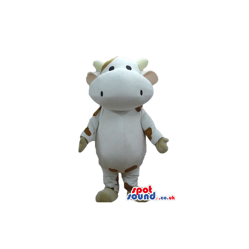 Happy fat white cow with brown spots - Custom Mascots